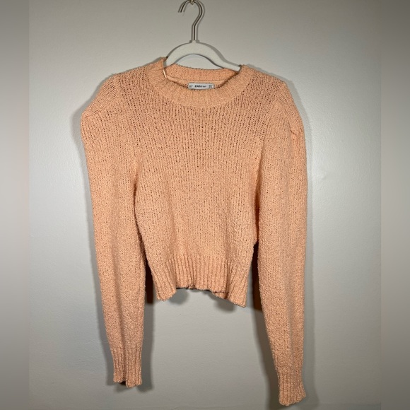 ZARA Loose Knit Peach Pink Crop Crewneck Sweater Size M - Picture 2 of 6